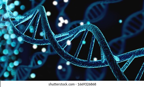 Структура ДНК человека с голубой спиралью