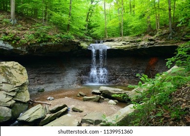 Blue Hen Falls, located in Cuyahoga Valley National Park, OH, is a small, tranquil falls. - Shutterstock ID 1139951360