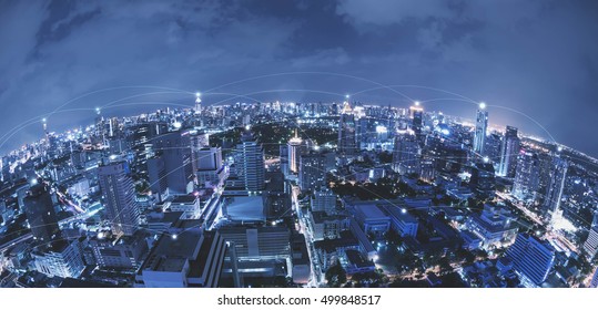 Blue high-tech tone of cityscape connected line, technology concept, internet of things conceptual - Powered by Shutterstock - Get 15% off with code: PIKWIZARD15