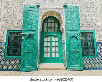 Blue historical door of Mahkama du Pacha - Casablanca - Morocco