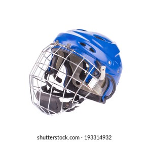 Blue Hockey Goalie Mask. Isolated On A White Background.