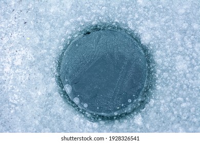 Blue Hole In Ice Closeup 