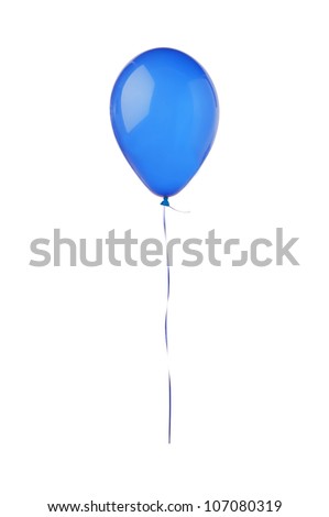 Blue hot air flying balloon isolated on white background
