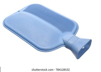 Blue Hot Water Bottle Close Up Isolated On White Background