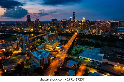 Blue Hour Cityscape Over Austin Texas USA A Gorgeous Travel Destination Along The Colorado River The Captial City Of Texas 