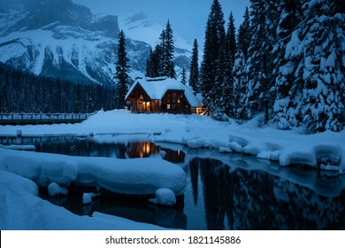 Blue hour shot at Emerald Lake, Yoho National Park in dreamy winter wonderworld - Powered by Shutterstock