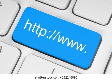 Blue http www button on white keyboard background 