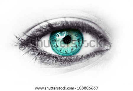 Blue human eye and clock - Life passing concept