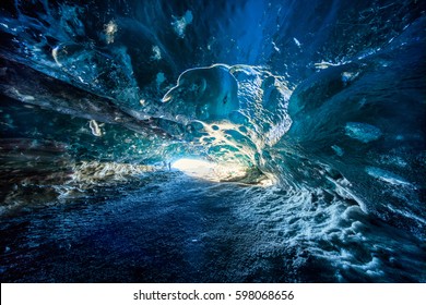 Blue Ice Cave In Vatnajokull Glacier, Iceland 