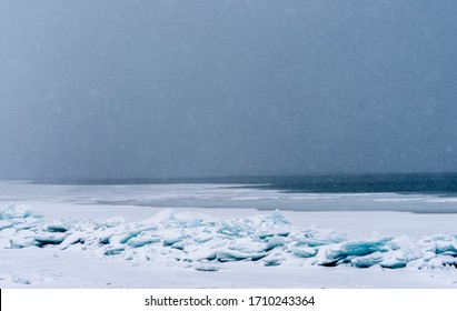 Blue Ice Chunks On Saginaw Bay.