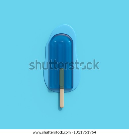 Blue an ice cream Melt on blue background. minimal creative idea.