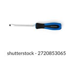 Blue impact flat screwdriver isolated on white background.