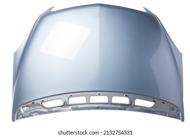 Blue iron hood on an isolated background in a photo studio separately after staining and straightening. Bonnet in a car service for sale. - Shutterstock ID 2132754331