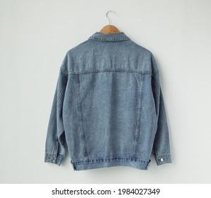 Blue Jean Jacket Isolated With Hanger(Back Side)