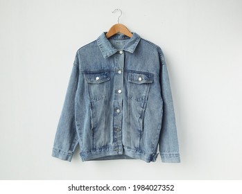 Blue jean jacket isolated with hanger(Front side)