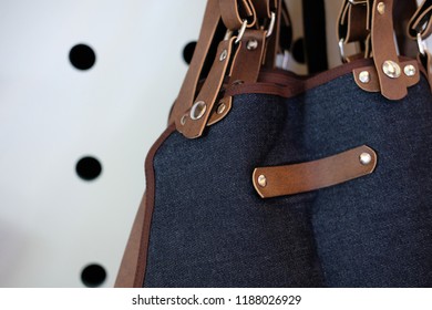 Blue Jeans Denim And Brown Leather Apron