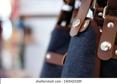 Blue Jeans Denim And Brown Leather Apron