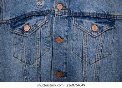 Blue Jeans Jacket Pocket Closeup