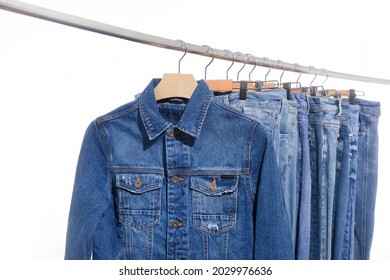 Blue Jeans Jacket Row Blue Jeans On Hanger