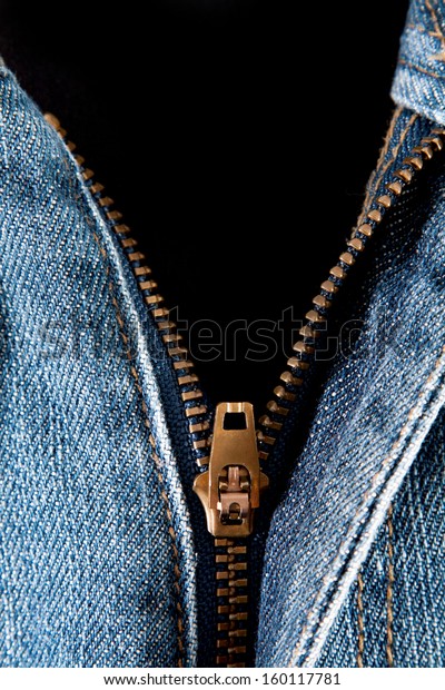 Blue Jeans Open Zipper On Black Stock Photo (Edit Now) 160117781