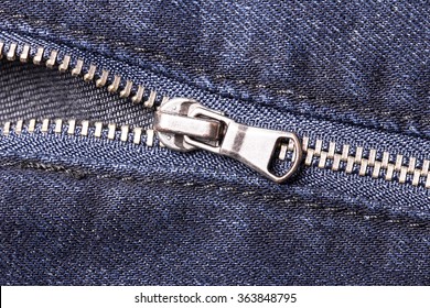 Blue Jeans Zipper Closeup.