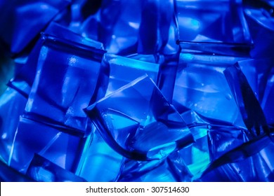 Blue Jell-O Gelatin Cubes Lit From Below.