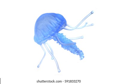 blue jellyfish isolated on the white background - Shutterstock ID 591833270