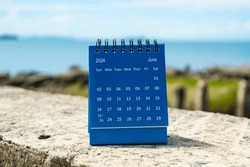 Blue June 2024 Calendar On Blurred Background Of Blue Ocean. 2024 New Year Concept.