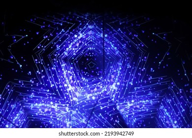 Blue kaleidoscope ornament. Carousel kaleidoscope. Bright neon pattern on a dark background. Horizontal blurry picture - Powered by Shutterstock