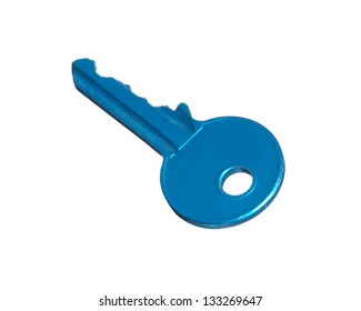 Blue key isolated on white background.