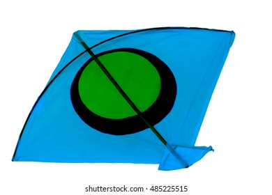 Blue Kite With Symbolic Moon In The Centre Isolated On White