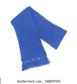 Blue Knitted Scarf Isolated On White Background.