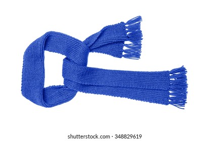 Blue Knitted Scarf Isolated On White Background.