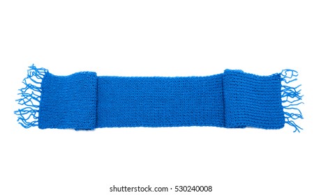 Blue Knitted Scarf On A White Background.