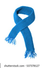 Blue knitted scarf on a white background. - Shutterstock ID 537378127