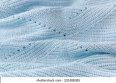 Blue Knitting Texture Background, Warm Blanket.