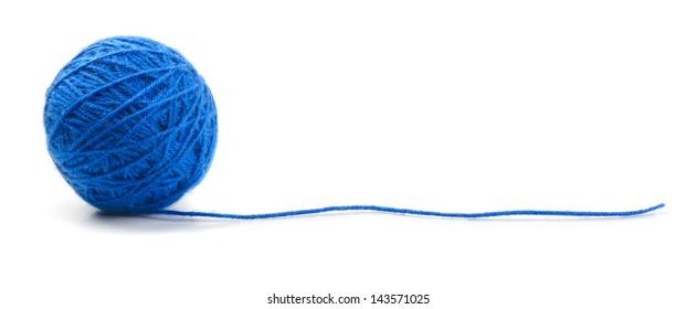 Blue knitting yarn clew isolated on white