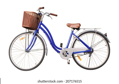 Blue Ladies Bicycle Isolate On White Background.