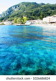 blue lagoon beach coast in the ionian sea landscape on Corfu island