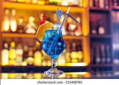 Blue Lagoon Cocktail On The Bar