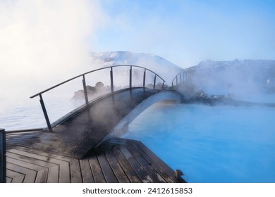 Blue Lagoon, Iceland. Geothermal spa for rest and relaxation in Iceland. Warm springs of natural origin. Blue lake and steam.  - Powered by Shutterstock