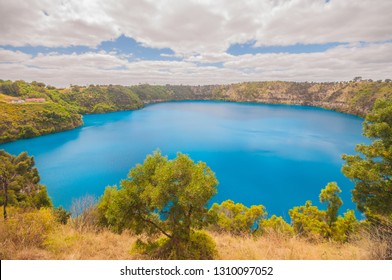 The Blue Lake, crater lake located near the Mount Gambier in the Limestone Coast region of South Australia, which be fully vivid blue in summer.
