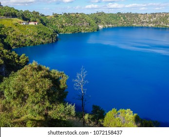 Blue Lake, a volcanic crater at Mount Gambier-South Australia on a sunny day. 