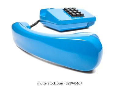 Blue Landline Phone On Isolated White Stock Photo 523946107 | Shutterstock