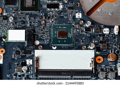 Blue Laptop Motherboard Repair, Small Details Of Circuit Board, Top View