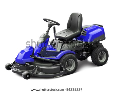 Blue lawn mower. Isolated with clipping path
