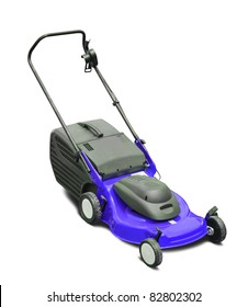 Blue lawn mower. Isolated over white background