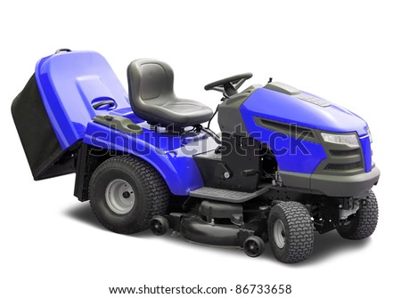 Blue lawnmower. Isolated over white  with clipping path