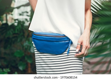 Blue Leather Fanny Pack, Cell Phone Belt Pouch.