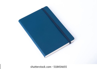 Blue leather notebook isolated on white background.